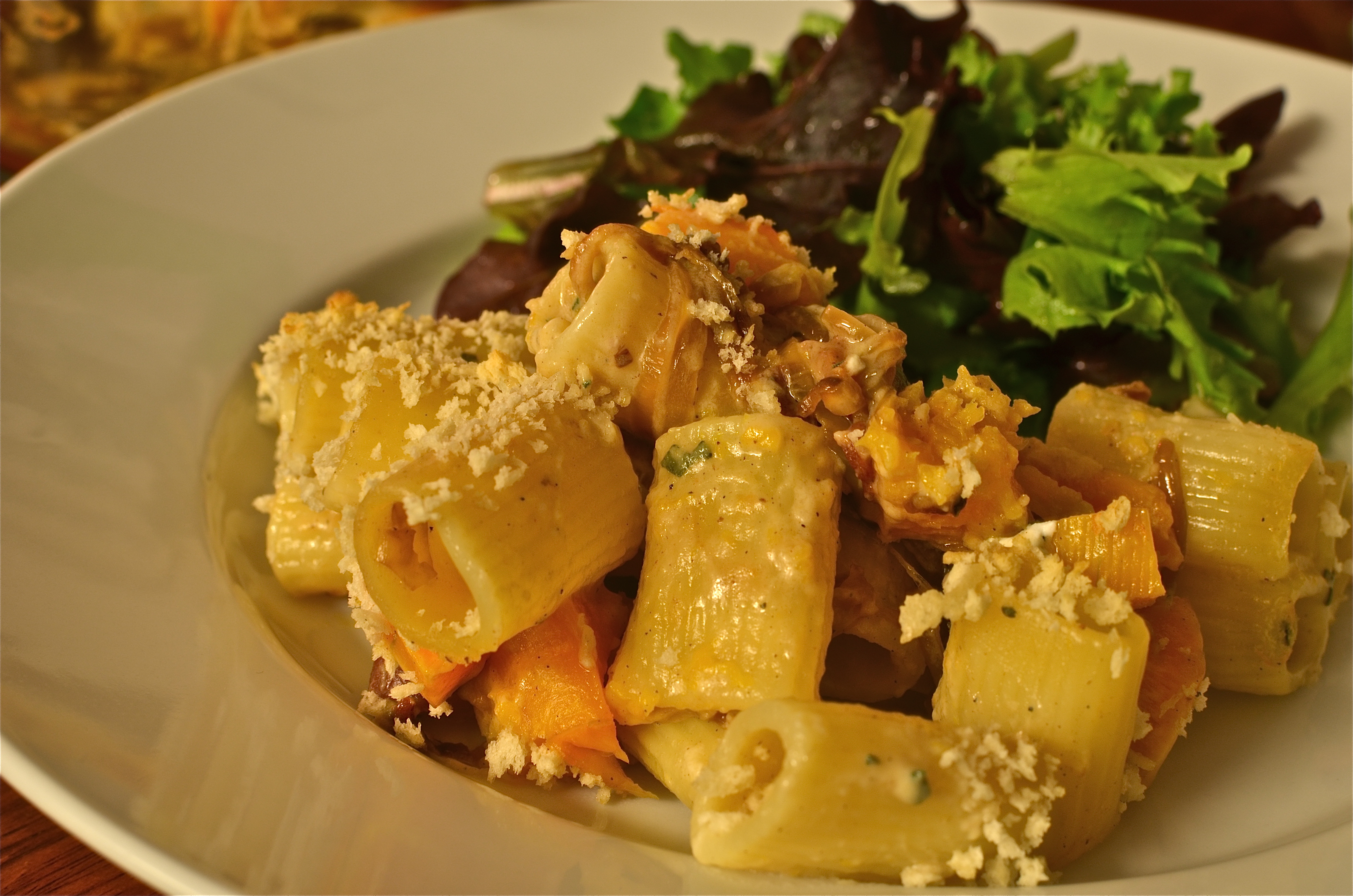Creamy Baked Rigatoni with Butternut Squash + Goat Cheese